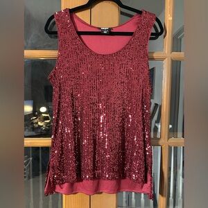 DKNY Women's Sequin Tank Top - Rich Burgundy